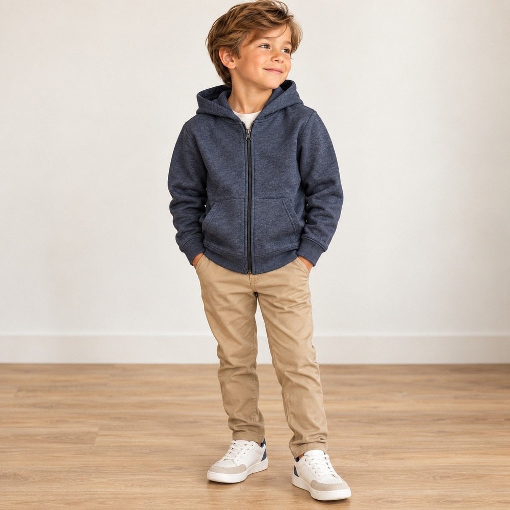 Cat & Jack Boys Heather Navy Blue Full Zip Fleece Hoodie Size L 10/12 NWT